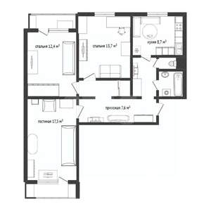 3-к квартира, вторичка, 71м2, 4/10 этаж