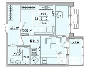 1-к квартира, вторичка, 34м2, 15/18 этаж