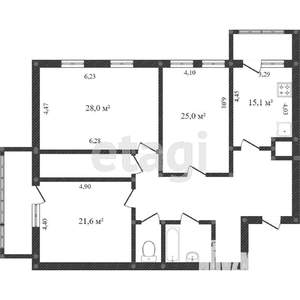 3-к квартира, вторичка, 63м2, 3/14 этаж