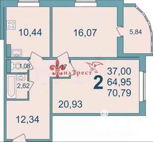 2-к квартира, вторичка, 71м2, 12/17 этаж