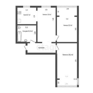 3-к квартира, вторичка, 77м2, 1/9 этаж