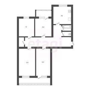 4-к квартира, вторичка, 93м2, 2/12 этаж