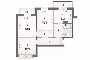 3-к квартира, вторичка, 71м2, 7/10 этаж