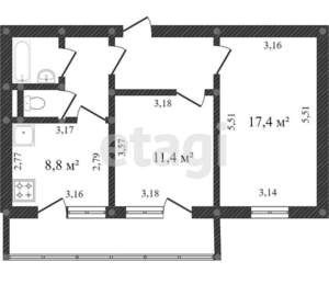 2-к квартира, вторичка, 52м2, 4/10 этаж