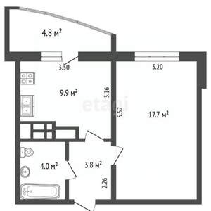 1-к квартира, вторичка, 35м2, 4/7 этаж