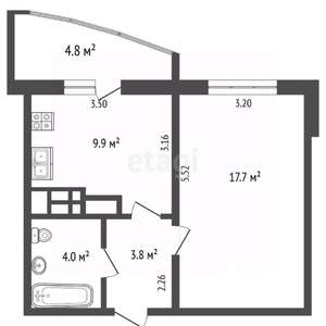 1-к квартира, вторичка, 35м2, 4/7 этаж