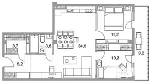 2-к квартира, вторичка, 77м2, 9/14 этаж