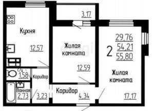 2-к квартира, вторичка, 56м2, 11/17 этаж