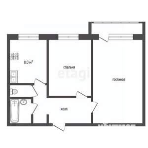 2-к квартира, вторичка, 52м2, 2/10 этаж