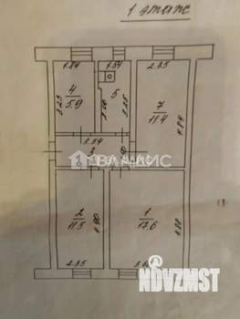 3-к квартира, вторичка, 56м2, 1/2 этаж