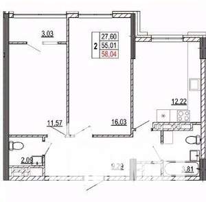 2-к квартира, вторичка, 58м2, 8/14 этаж