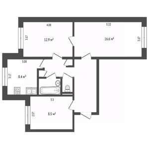 3-к квартира, вторичка, 61м2, 1/9 этаж
