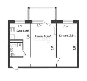 2-к квартира, вторичка, 43м2, 4/4 этаж