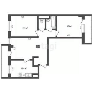 3-к квартира, вторичка, 80м2, 4/9 этаж