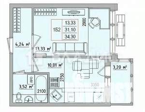1-к квартира, вторичка, 34м2, 4/19 этаж