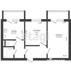 2-к квартира, вторичка, 59м2, 6/10 этаж