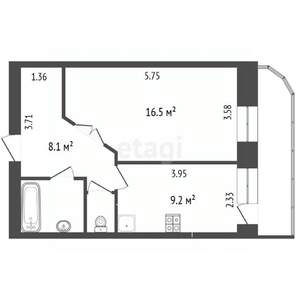 1-к квартира, вторичка, 39м2, 9/9 этаж