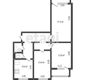 3-к квартира, вторичка, 65м2, 1/9 этаж