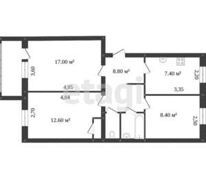 3-к квартира, вторичка, 63м2, 2/3 этаж