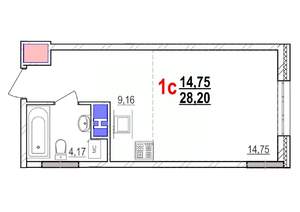 1-к квартира, вторичка, 28м2, 12/18 этаж