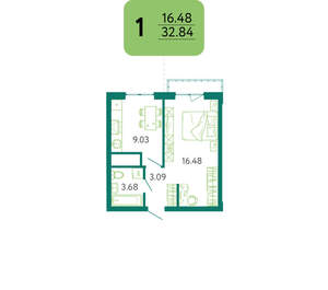 1-к квартира, вторичка, 33м2, 7/8 этаж