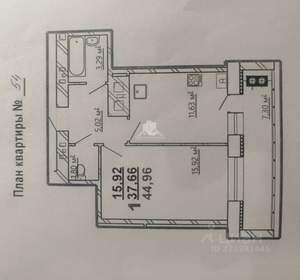 1-к квартира, сданный дом, 45м2, 9/15 этаж
