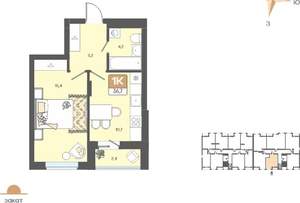 1-к квартира, вторичка, 37м2, 5/8 этаж