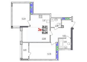 3-к квартира, вторичка, 66м2, 12/18 этаж