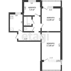 3-к квартира, вторичка, 60м2, 9/9 этаж