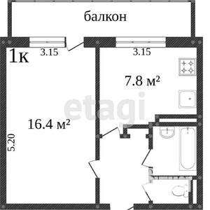 1-к квартира, вторичка, 29м2, 1/9 этаж