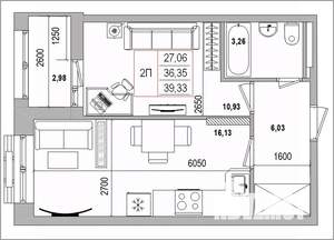 2-к квартира, вторичка, 39м2, 7/16 этаж