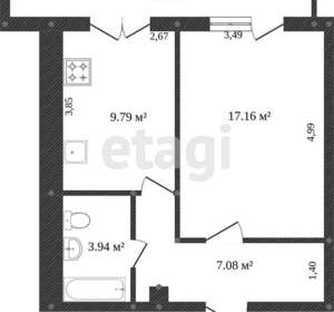 1-к квартира, вторичка, 39м2, 2/10 этаж