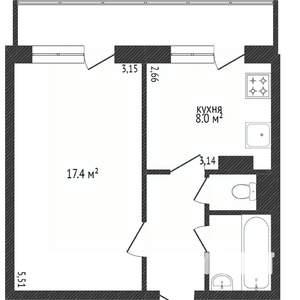 1-к квартира, вторичка, 34м2, 1/10 этаж