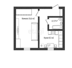 1-к квартира, вторичка, 35м2, 4/4 этаж