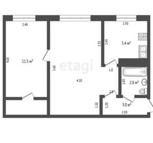 2-к квартира, вторичка, 53м2, 3/12 этаж