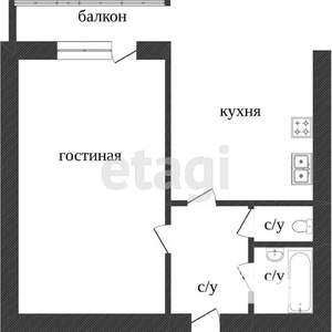 1-к квартира, вторичка, 34м2, 6/9 этаж