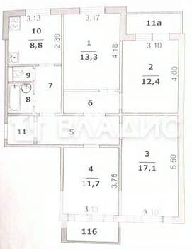 4-к квартира, вторичка, 84м2, 7/9 этаж