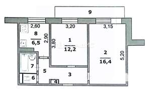 2-к квартира, вторичка, 47м2, 7/9 этаж