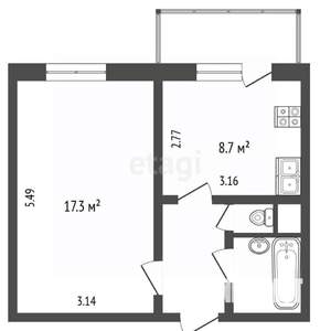 1-к квартира, вторичка, 34м2, 6/10 этаж