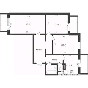 3-к квартира, вторичка, 73м2, 2/10 этаж