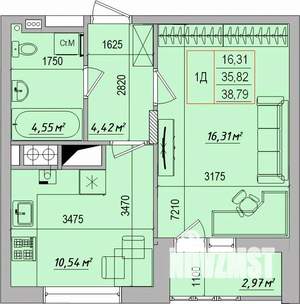 1-к квартира, строящийся дом, 39м2, 5/9 этаж