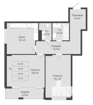 2-к квартира, вторичка, 78м2, 5/17 этаж