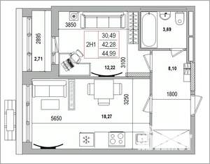 2-к квартира, вторичка, 45м2, 13/16 этаж