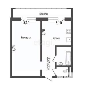 1-к квартира, вторичка, 32м2, 5/9 этаж