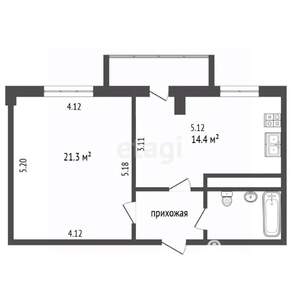 1-к квартира, вторичка, 46м2, 2/9 этаж