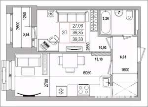 2-к квартира, вторичка, 39м2, 5/16 этаж