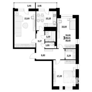 3-к квартира, строящийся дом, 90м2, 5/9 этаж