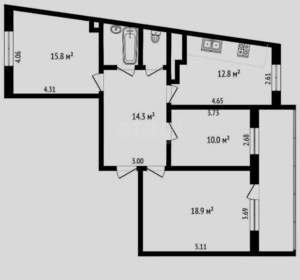 3-к квартира, вторичка, 77м2, 6/7 этаж