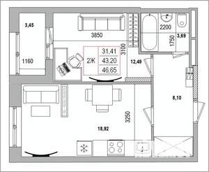 2-к квартира, вторичка, 47м2, 2/16 этаж