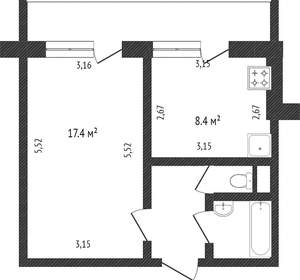 1-к квартира, вторичка, 34м2, 1/10 этаж